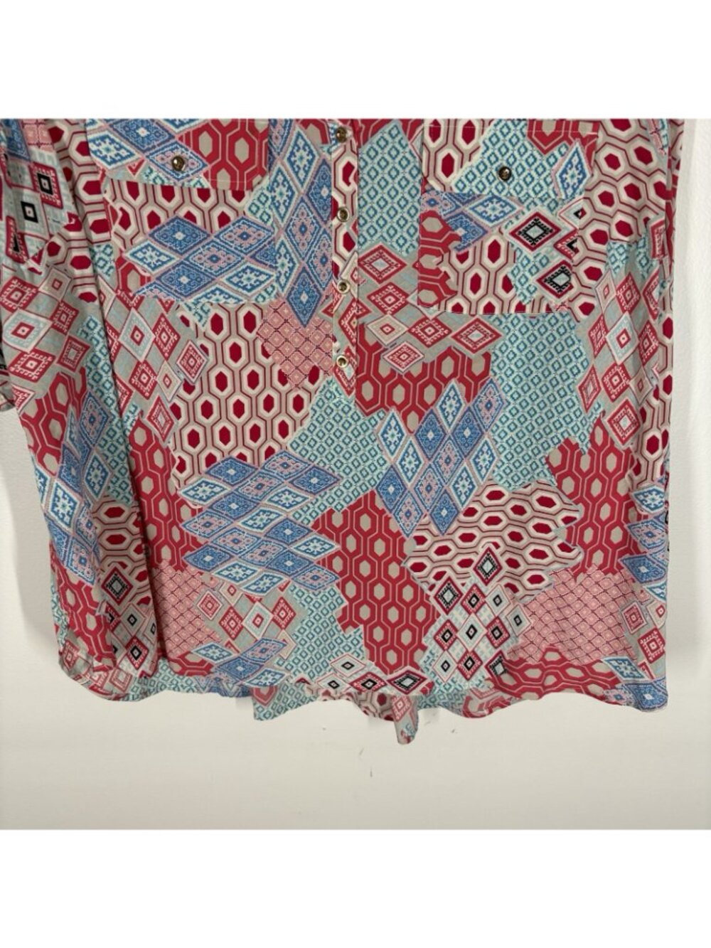 Talbots Woman Petite 2XP Patchwork Roll Tab Sleeves Popover Tunic Shirt - Picture 3 of 11